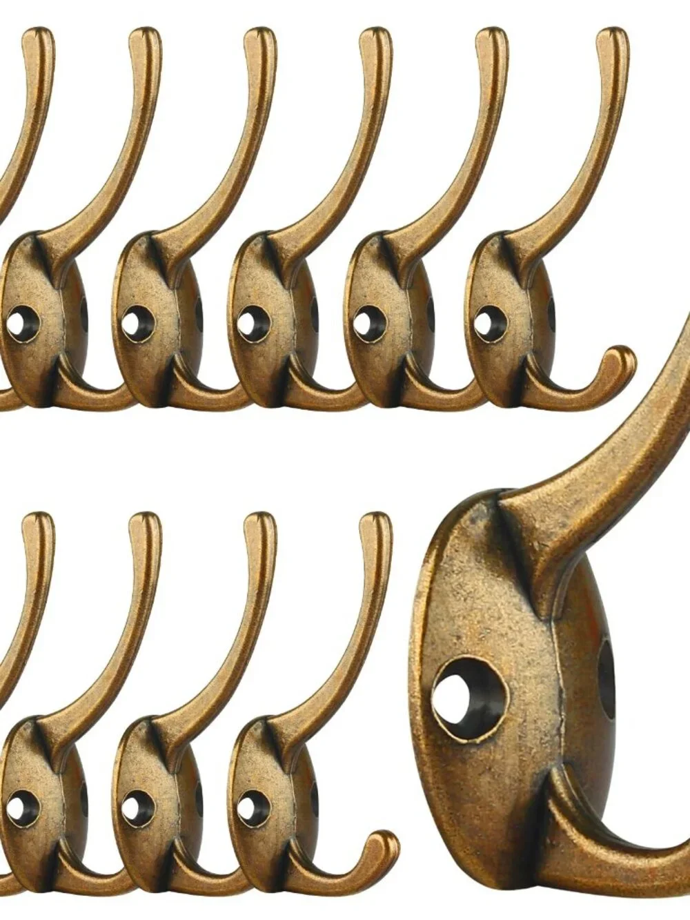 IBosins 12 Pack Antique Brass Coat Hooks Wall Mounted with 24 Screws Retro Doubl